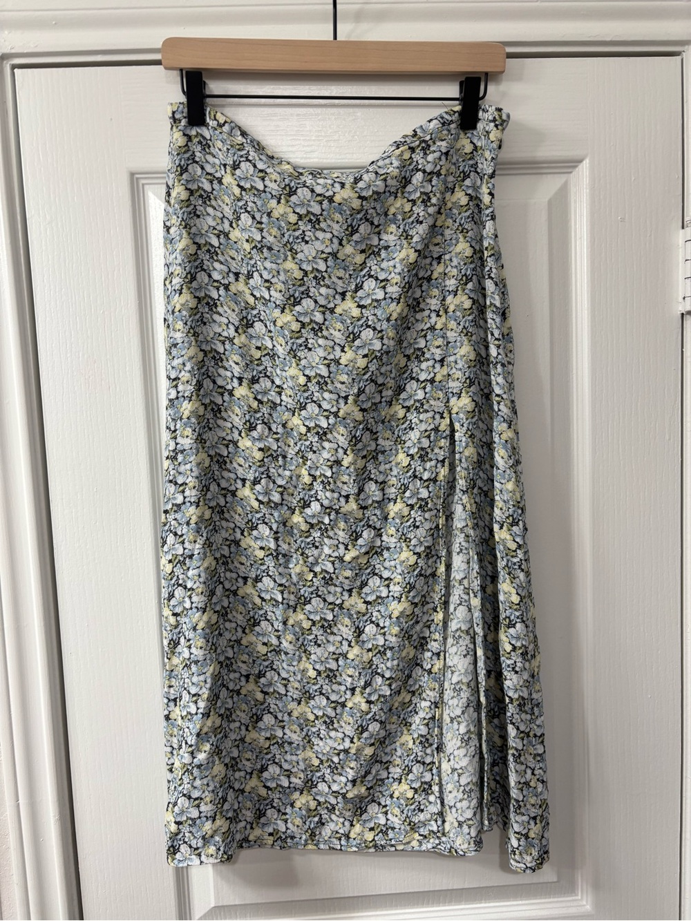 H&M Light Blue and Yellow Floral Midi Skirt